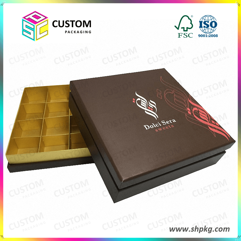 Rigid chocolate box with dividers inside